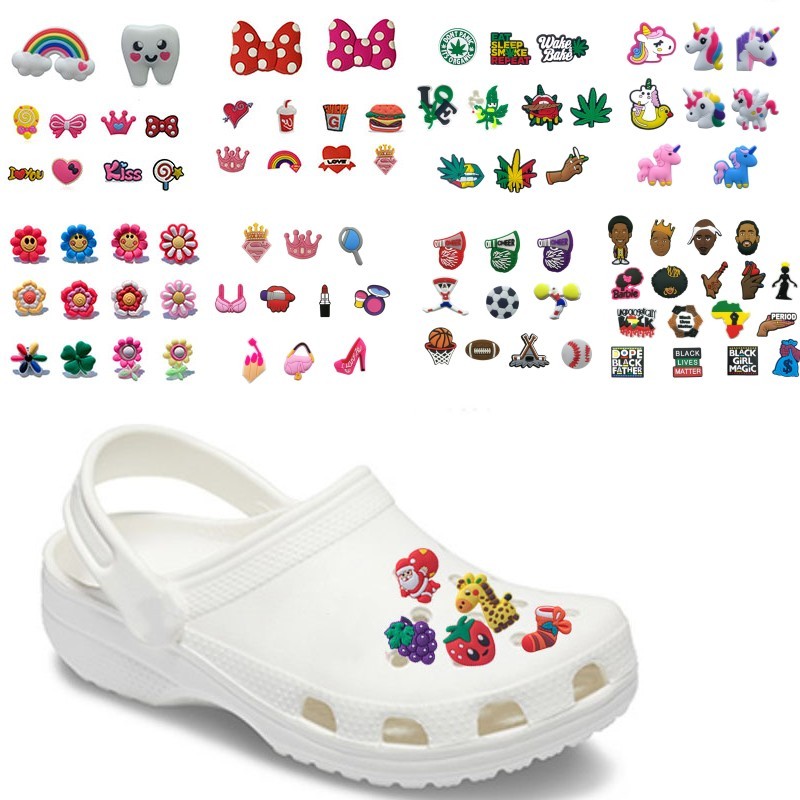 50pcs Cute Animal Flower PVC Shoe Charms Dogs Cat Unicorn Shoe Buckle Zodiac Shoes Accessories Rainbow Ornaments Kids Gift