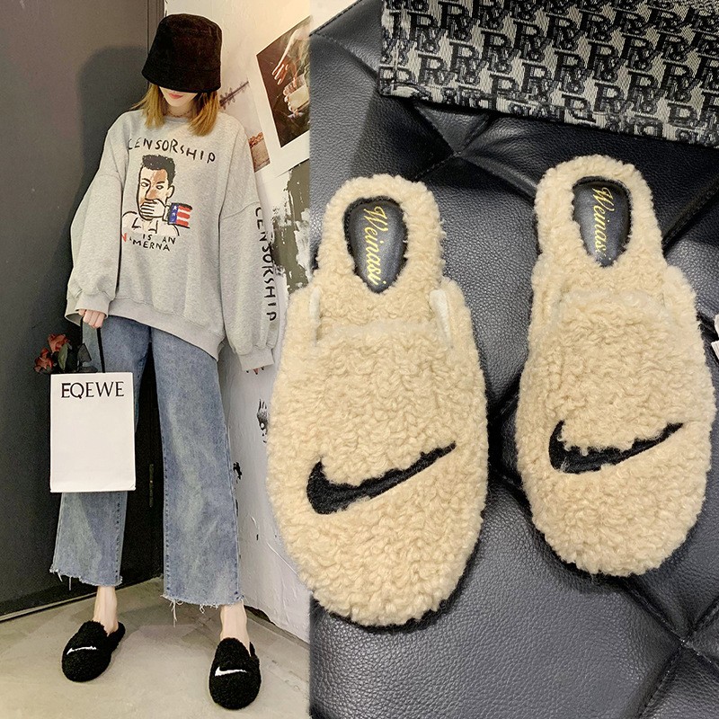 indoor women fluffy slippers winter soft slip on house crinkle fur slippers sunflower style non-slip short plush flat shoes