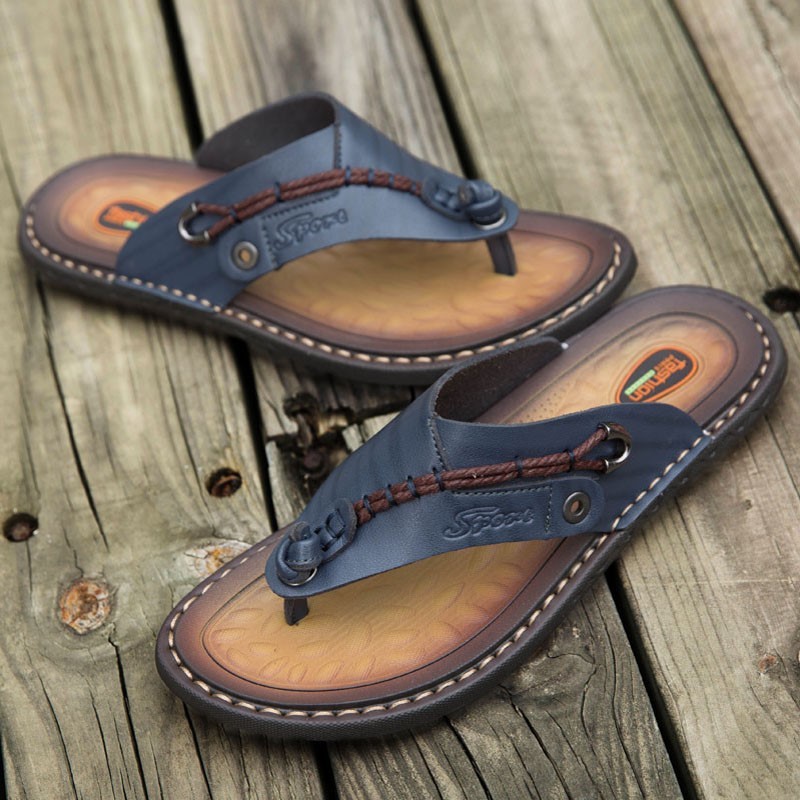 Handmade Leather Slippers Summer Fashion Men Flip Flops Outdoor Slippers Breathable Comfortable Men Flip Flops Plus Size