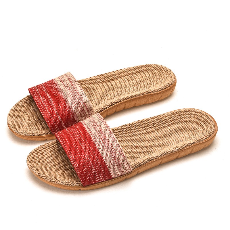 Women Linen Home Slippers Summer Casual Slides Beach Shoes Ladies Indoor Linen Slippers Bohemia Striped Flip Flops Sandals