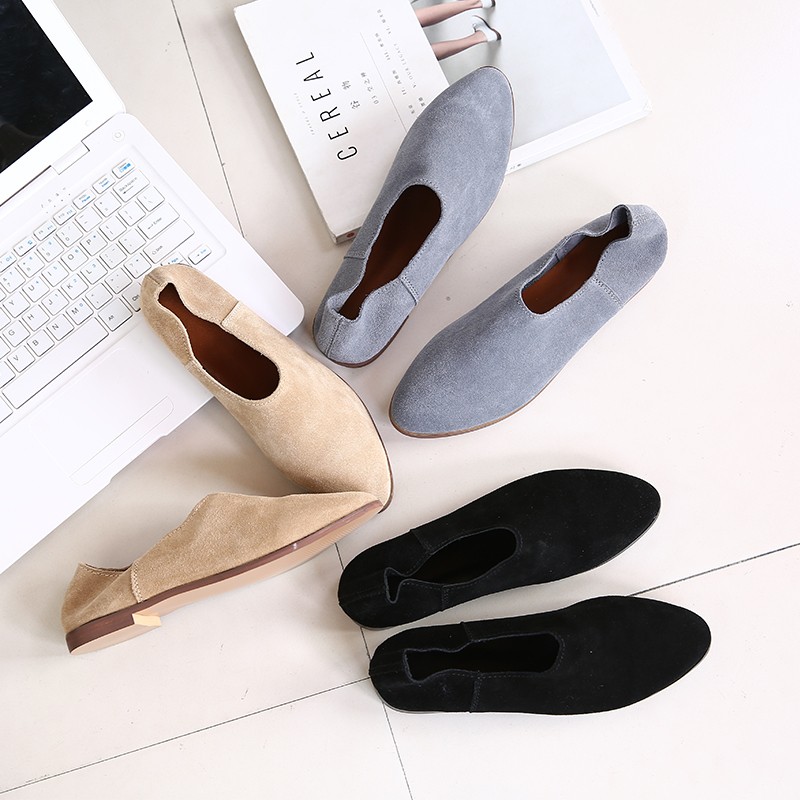 Women's shoes genuine leather 2021 new casual plus size pointed toe women's loafers suede shoes ladies work shoes