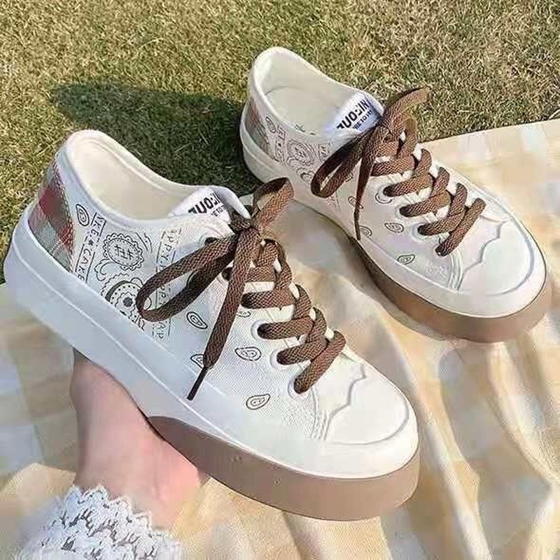 bandana shoes summer 2022 fashion patchwork plaid women casual espadrilles students daily wear lace up canvas sneakers