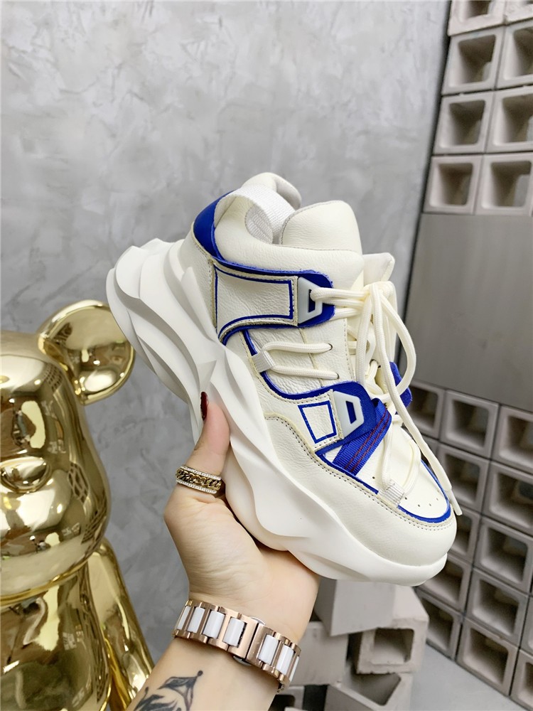 2022 spring new sponge cake thick bottom casual sneakers toe layer cowhide medium heel color matching old shoes tide shoes