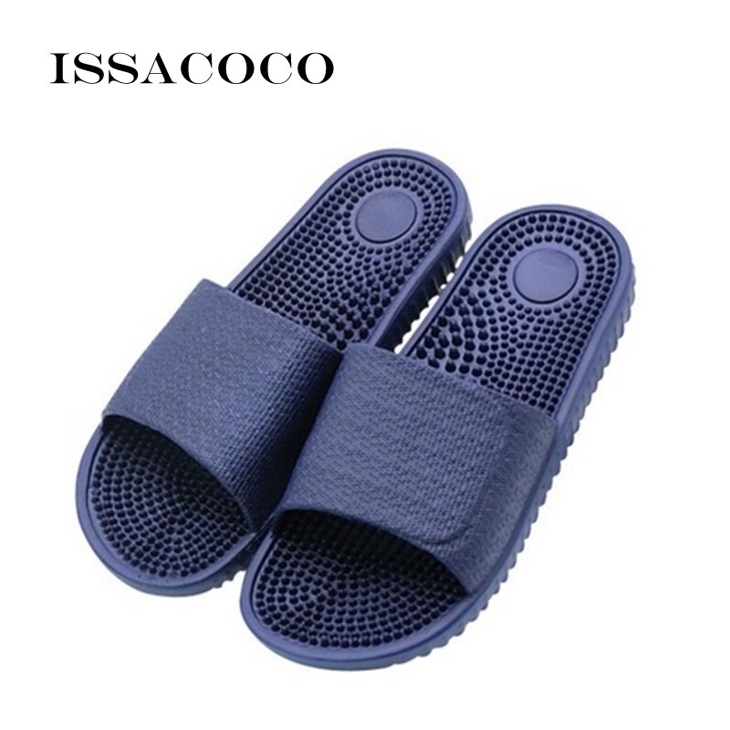 ISSACOCO Men Flat Indoor Massage Slippers Men Home Non-slip Massage Slippers Zapatos Hombre Beach Flip Flops Men Slides