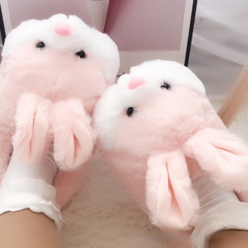 Women Fluffy Women Slippers Cute Cartoon Pink Rabbit Couples Fur Slides Bedroom Indoor Warm Rabbits Plush Ladies Casual Shoes loro piana shoes