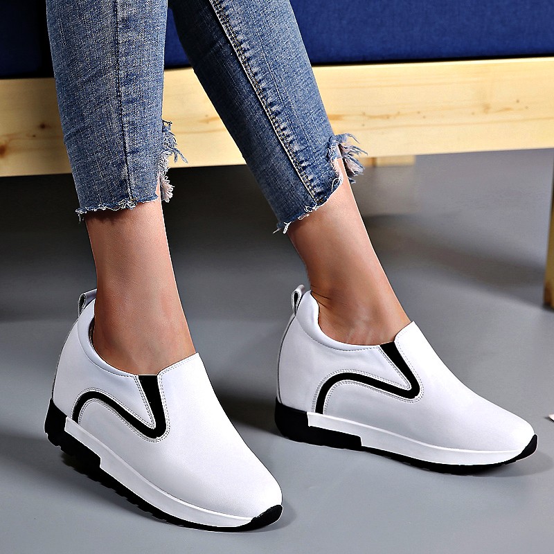 Fashion Women Chunky Slip-on Solid Shoes Increase Comfort Platform Shoes Woman Outdoor Casual Non-slip Ladies Leather Shoes