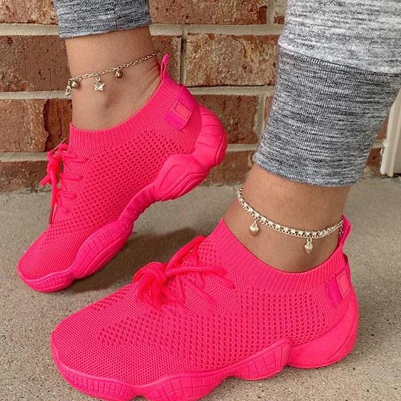 Women platform sneakers sock shoes summer breathable cross-tie air mesh round toe fashion casual sports lace up 2021 girl female