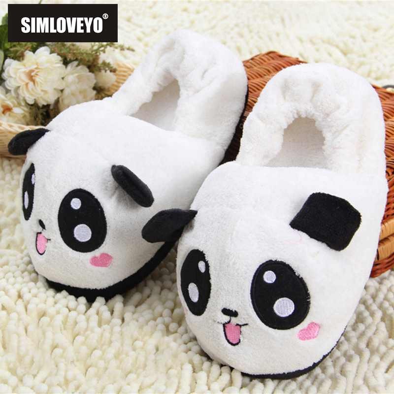 SIMLOVEYO Winter Indoor Panda Slippers Flat Furry Home Cartoon Women Slippers Unisex Couple Animal Warm Non-slip Shoes T389b