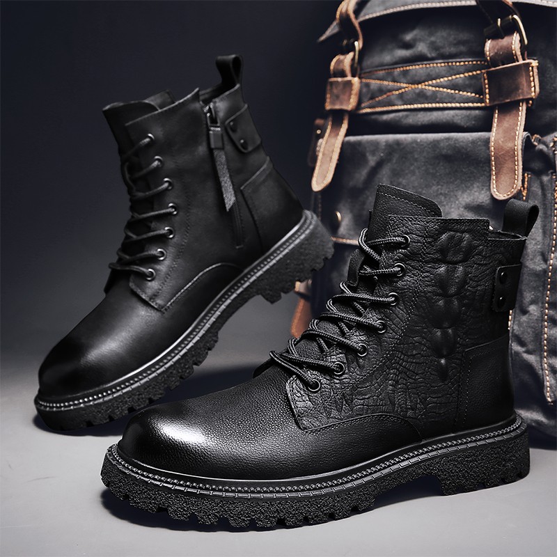 2021 men boots autumn casual black boots men full grain genuine leather luxury men business snow boots outdoor men's shoes