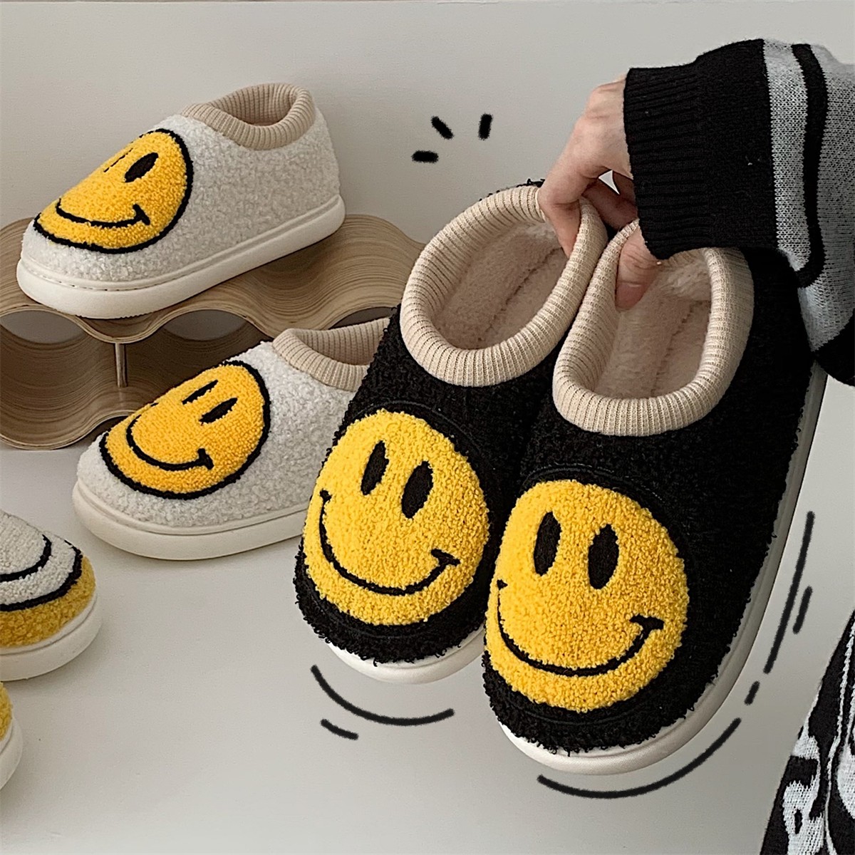 2021 lovely smile cotton slippers winter warm house thick-soled indoor slippers non-slip outdoor volvi fur slippers women shoes