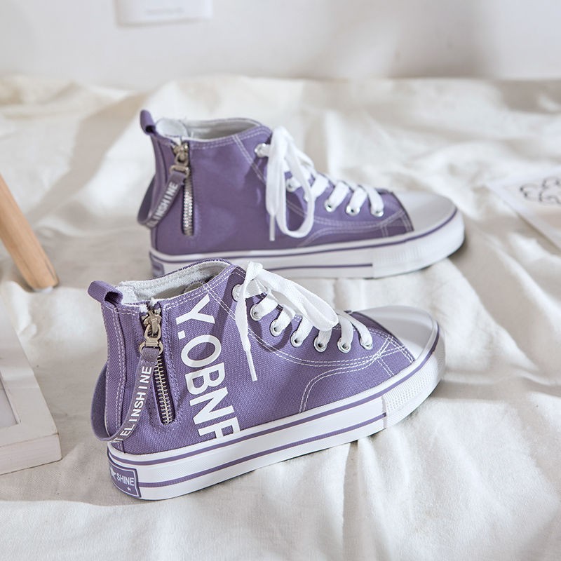 Korean Fashion High Quality Women's Canvas Shoes Purple Side Zipper Flat Casual Student Ulzzang Harajuku Sneakers Vulcanized Shoes