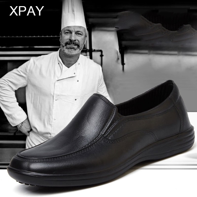 Black Chef Shoes Men Skid Protective Sole Kitchen Shoes Chef Safety Shoes Oil-proof and Waterproof Work Shoes