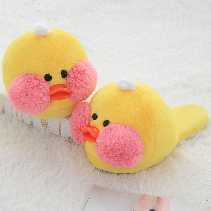 Net red hyaluronic acid little yellow duck slippers women warm plush home indoor non-slip cotton slippers in autumn and winter