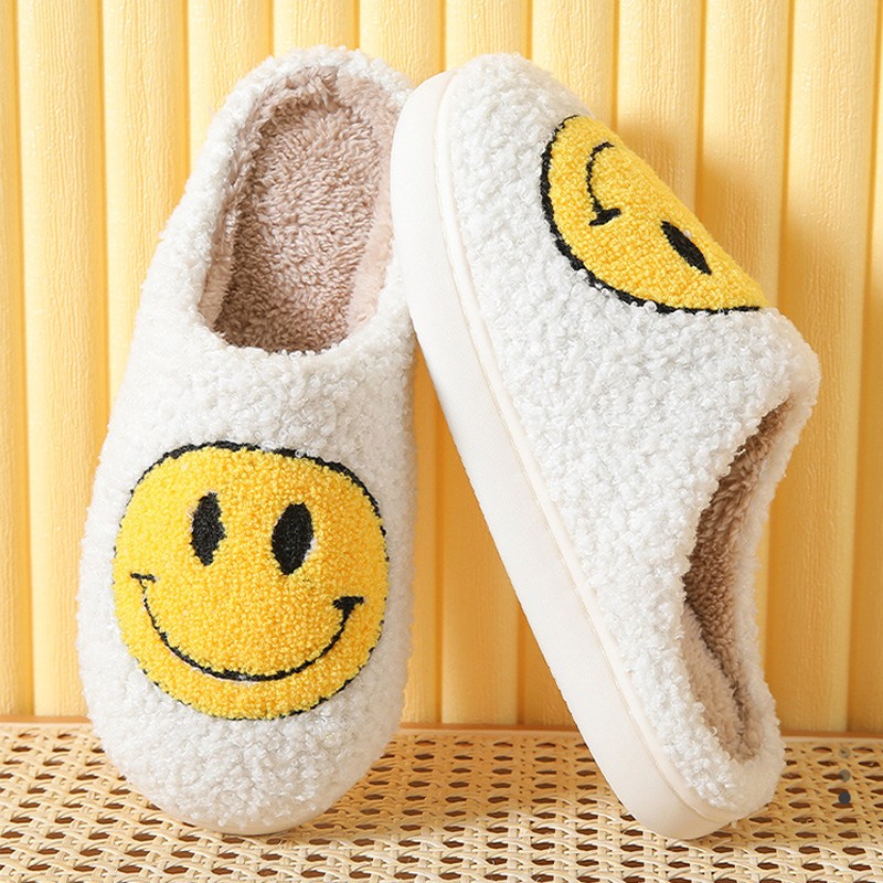 Plus Size 45 Smile Cotton Slippers Autumn Winter Home Indoor Slippers Sweet Lovely Catroon Fur Slippers Non-slip Comfortable Women Shoes