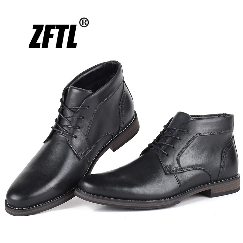 ZFTL New Men Martin Boots Handmade Genuine Leather Mens Motorcycle Boots Large Size Winter Warm Male Casual Lace-up Men Boots 014