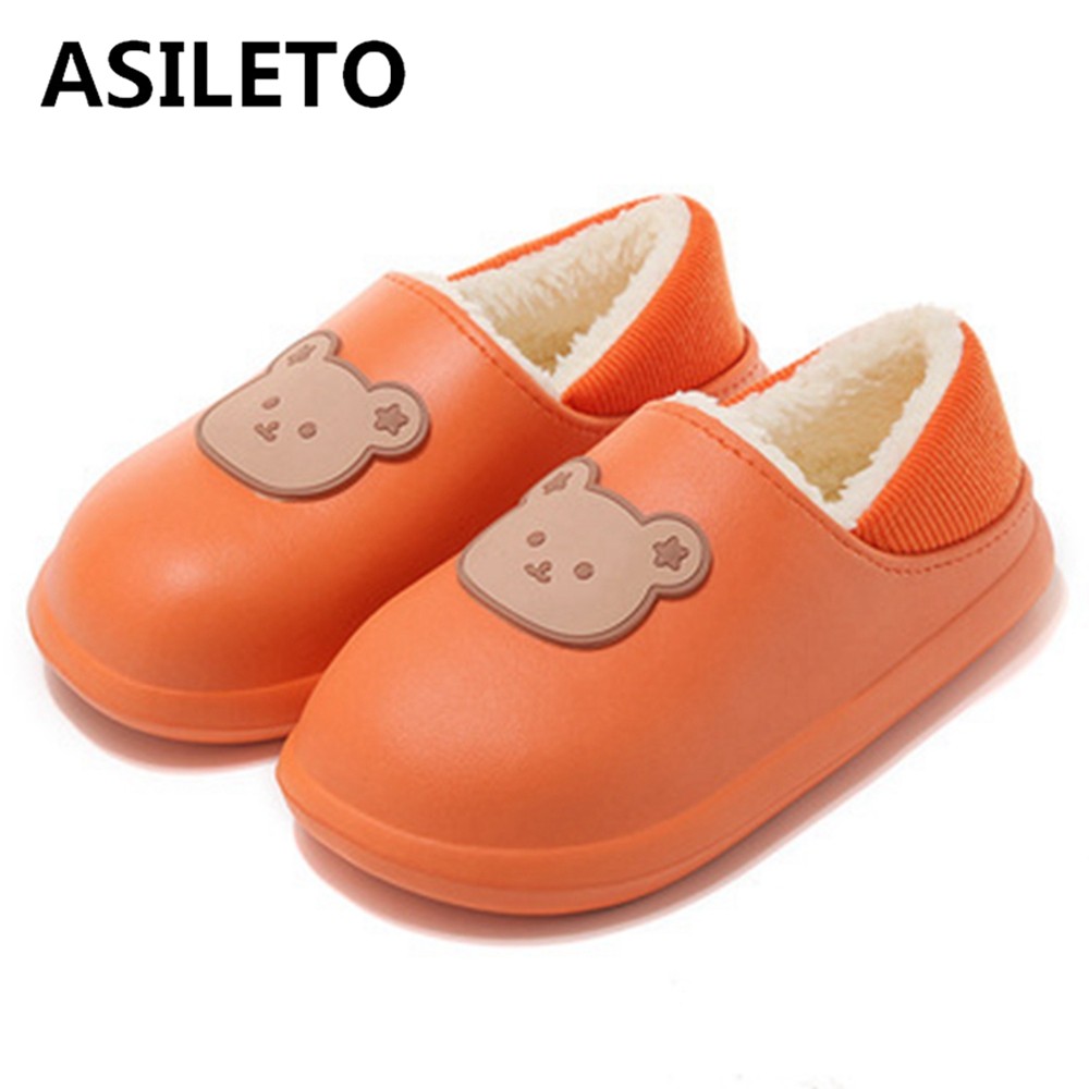 ASILETO Cotton slippers women's waterproof non-slip indoor keep warm home fur slippers household autumn and winter cartoon convain