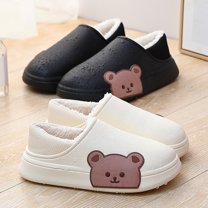 Women winter home thick waterproof platform non-slip warm rubber shoes indoor fur cotton men couples shoes ladies cartoon