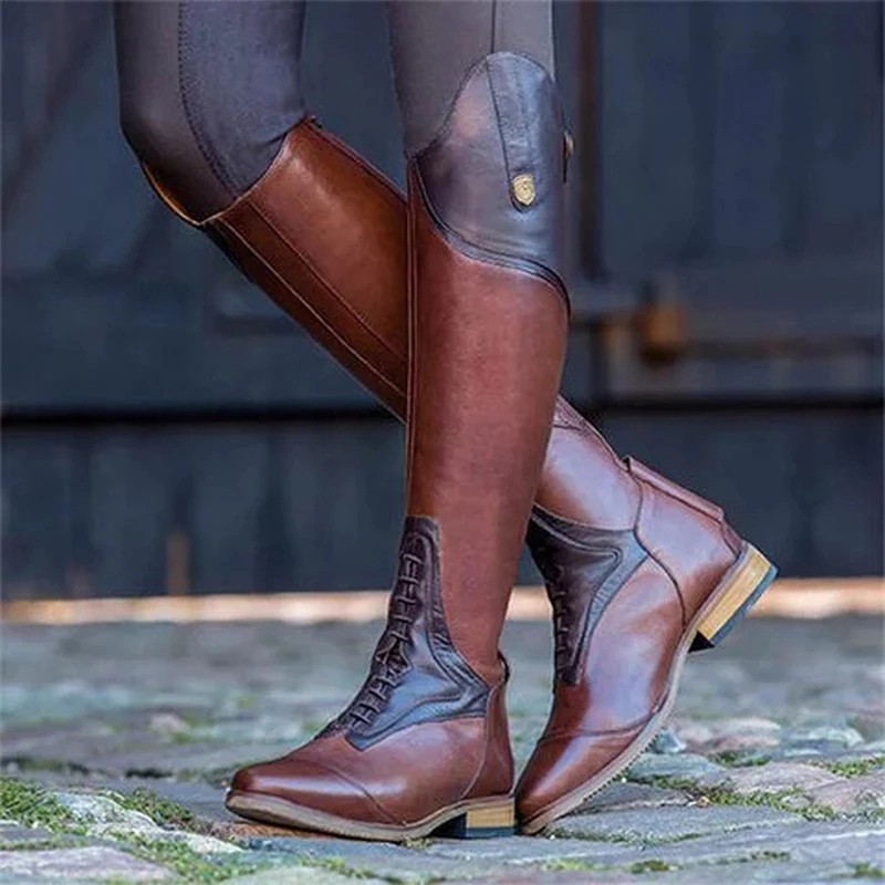 REAVE CAT Winter Over the Knee Western Boots Horse Riding Boots Ladies Long Tube British Leather Retro Pointed Toe Low Heels 12 A4369