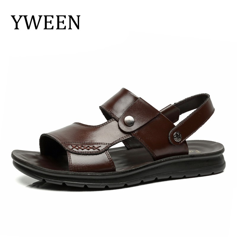 ytween 2021 new men shoes summer sandals plus size men open toe beach shoes buckle strap soft leather sandals for man