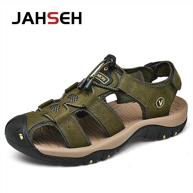 Plus Size 49 50 Men Sandals Genuine Leather Men Beach Shoes Summer Casual Shoes Gladiator Sandals Anti-collision Toe Sandalias