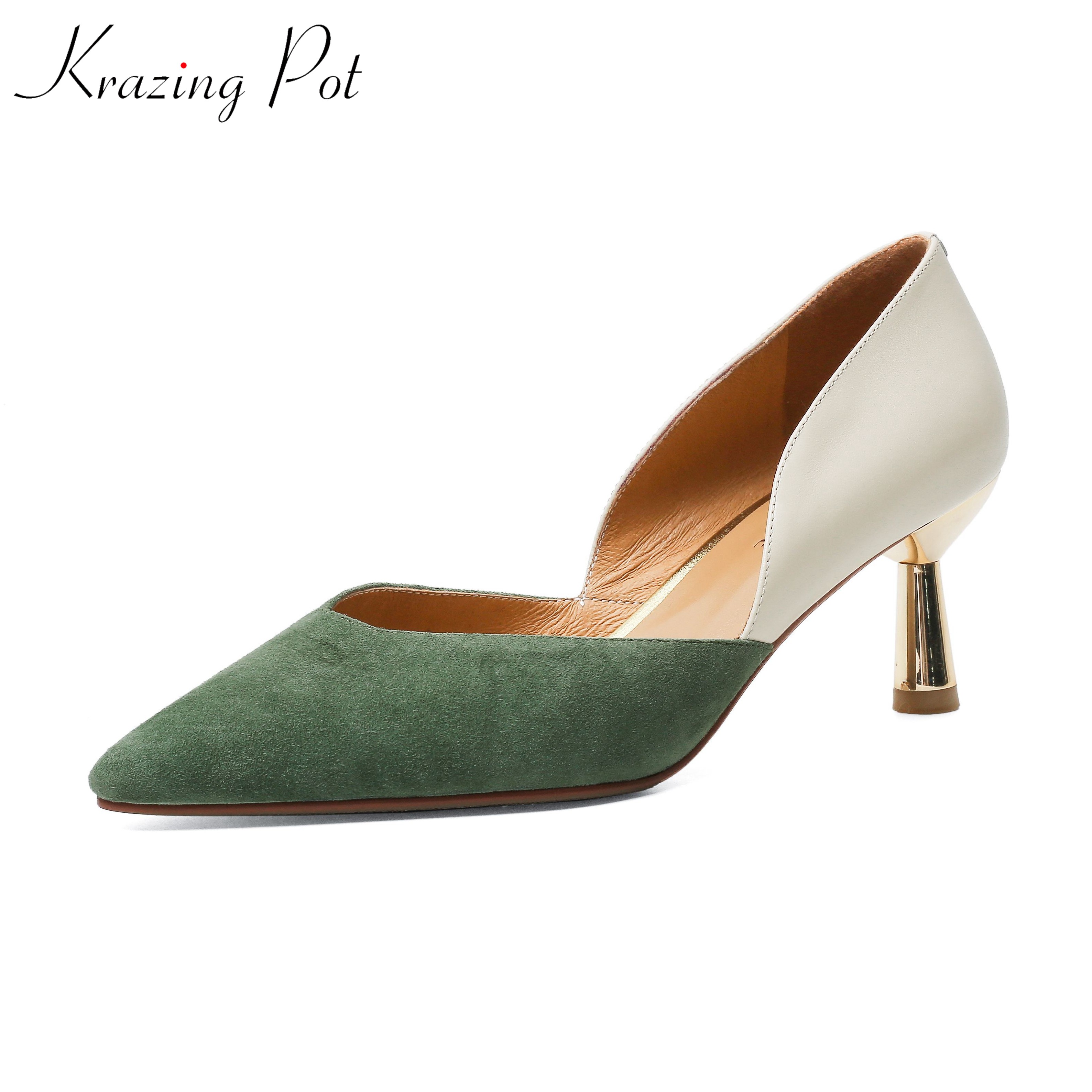 krazing bowl big size 43 sheep suede pointed toe shallow mixed color stiletto high heels wedding dating 2022 women shallow pumps