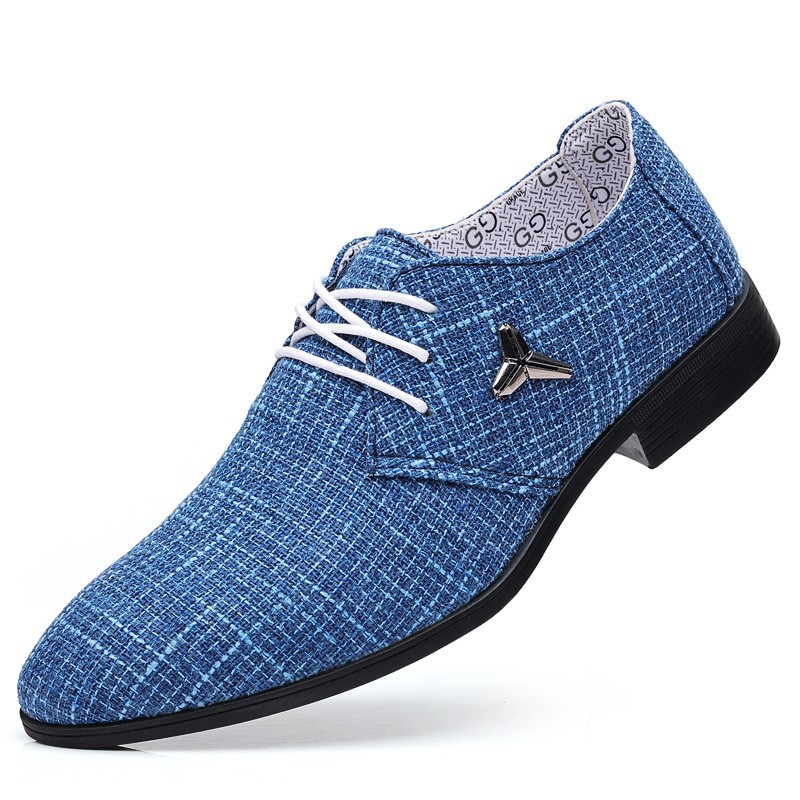 Men's classic business shoes man dress shoes fashion korea pointed toe lace-up formal wedding shoes men blue hemp 2021 new