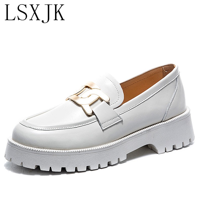 Classic Women Loafers Shoes Genuine Leather Spring 2022 Office Lady Daily Thick Soled Sneakers Trend Casual Girl Shoes Students