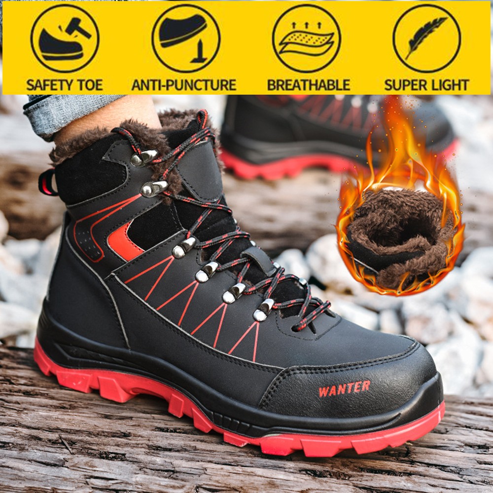 High quality work safety shoes men anti-smashing anti-puncture work safety shoes winter plus velvet warm protective shoes