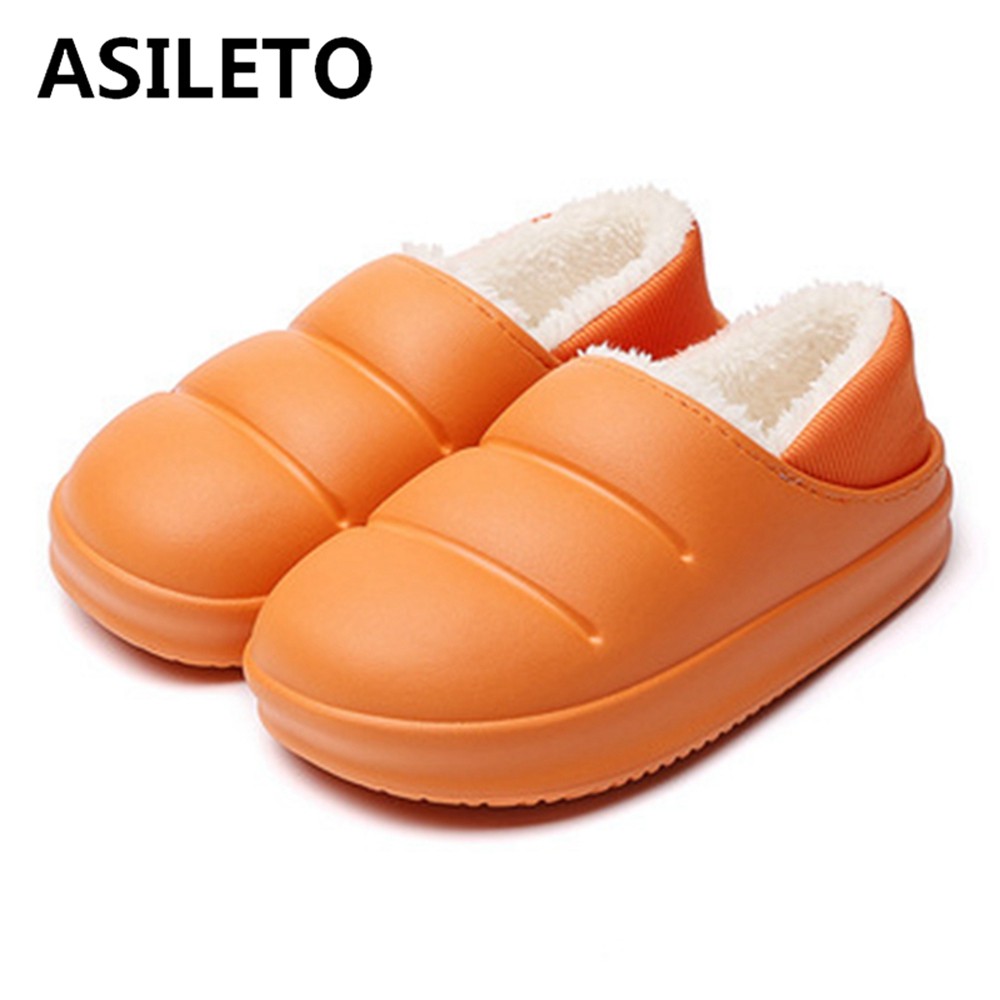 ASILETO Lovers Cotton Slippers Female Bag With Warm Shoes Indoor Home Household Thick-soled Waterproof Cotton Shoes Men Winter