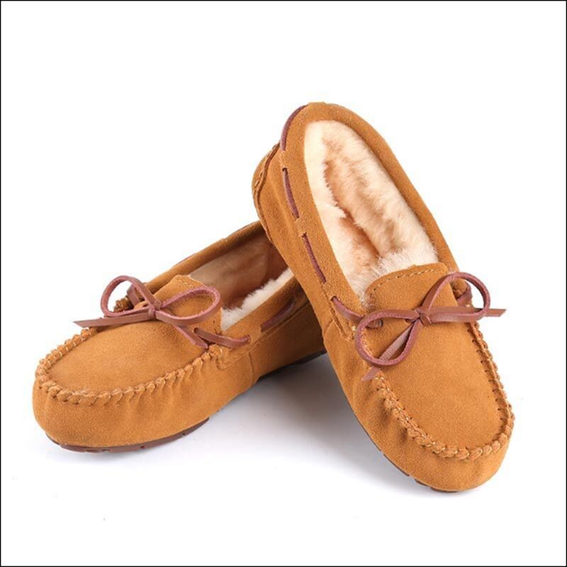 2022 women shoes winter warm 100% genuine leather flat shoes loafers slip on women flats plush shoes moccasins lady