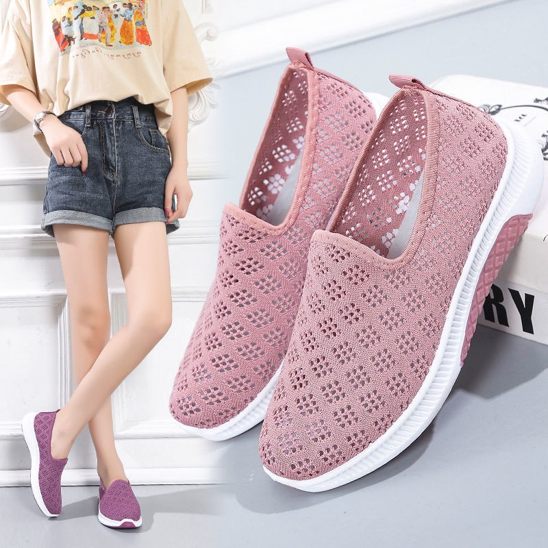 Summer Korean Fashion Mesh Women Shoes Comfortable Breathable Hollow Gym Walking Casual Sneakers Flat Ladies Vulcanized Shoes