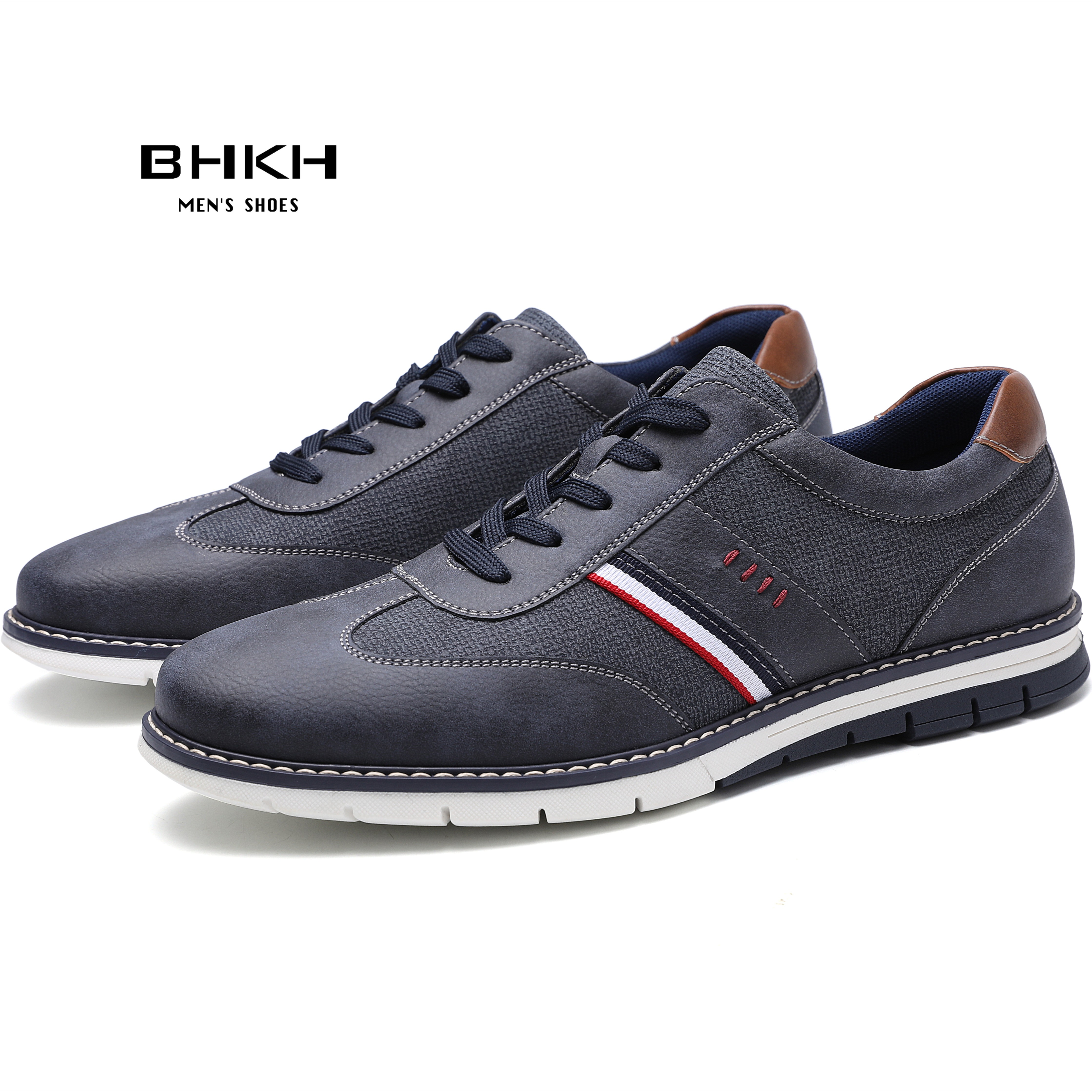 BHKH 2022 Spring/Autumn Men Casual Shoes PU Leather Fashion Sneakers Comfortable Walking Lace-up Footwear Men Shoes