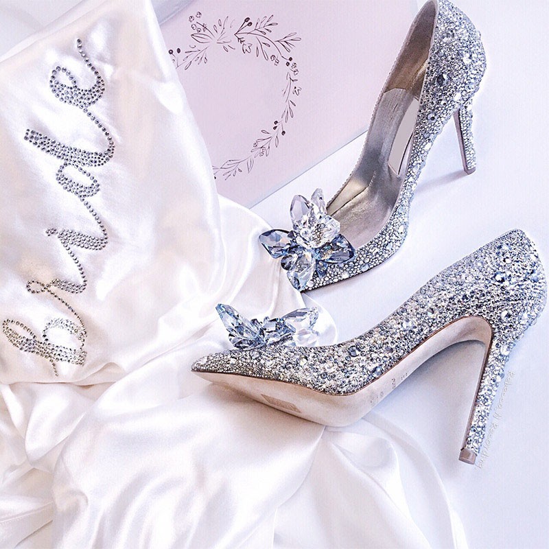 Cinderella - Women's Crystal and Gold High Heel Wedding Shoes, Pointed Stiletto Heel, Plus Size