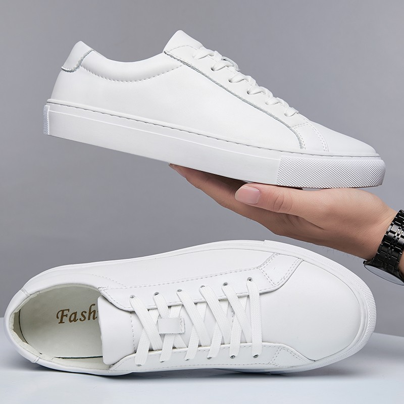 Men's Luxury Casual Shoes Men Flats Fashion White Sneakers Lace Up Real Leather Shoes White Sneakers