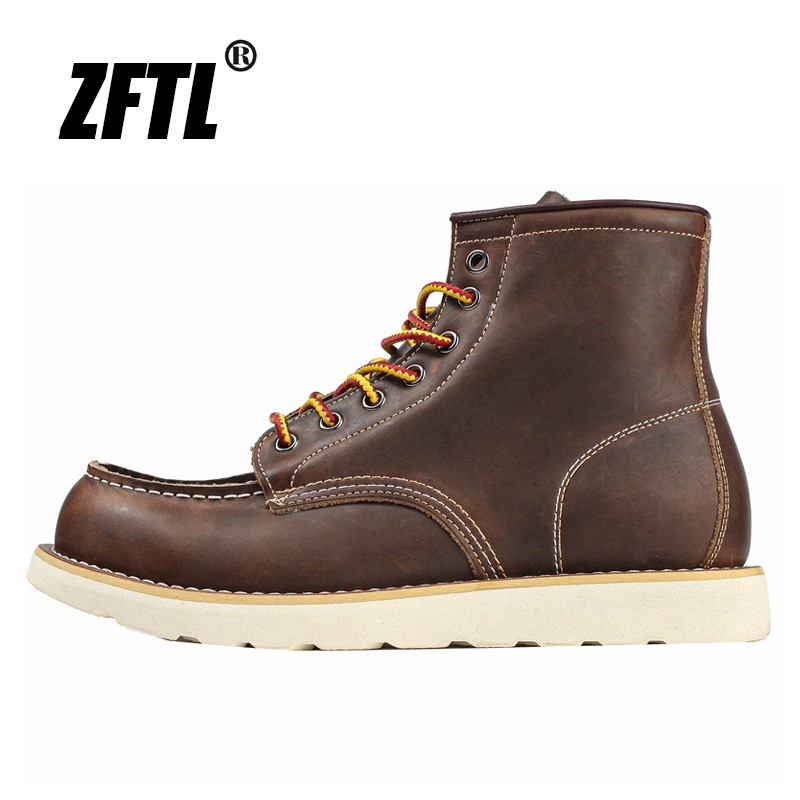 ZFTL Men's Martins Boots American Retro Tooling Casual Shoes Crazy Horse Leather Men Boots Man Vintage Lace Up Ankle Boots