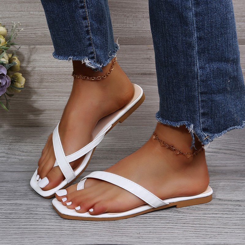 Women's Slippers 2022 Spring New Big Women's Shoes Square Head Toe Band Flat Bottom Sandals 43