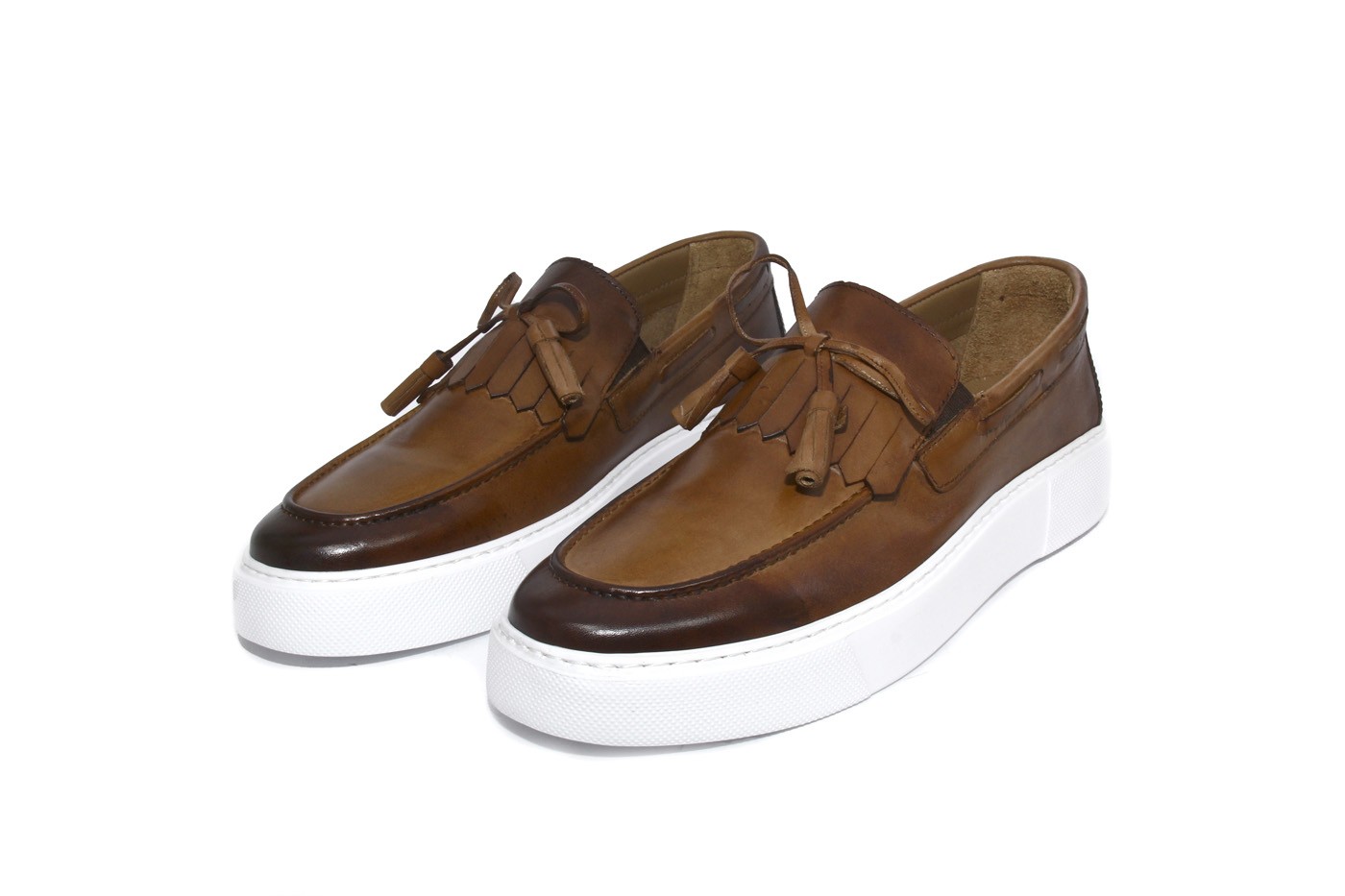 SHENBIN'S Lightweight Casual Sneakers, Handmade with Real Leather, Height Increased Sole, Tobacco