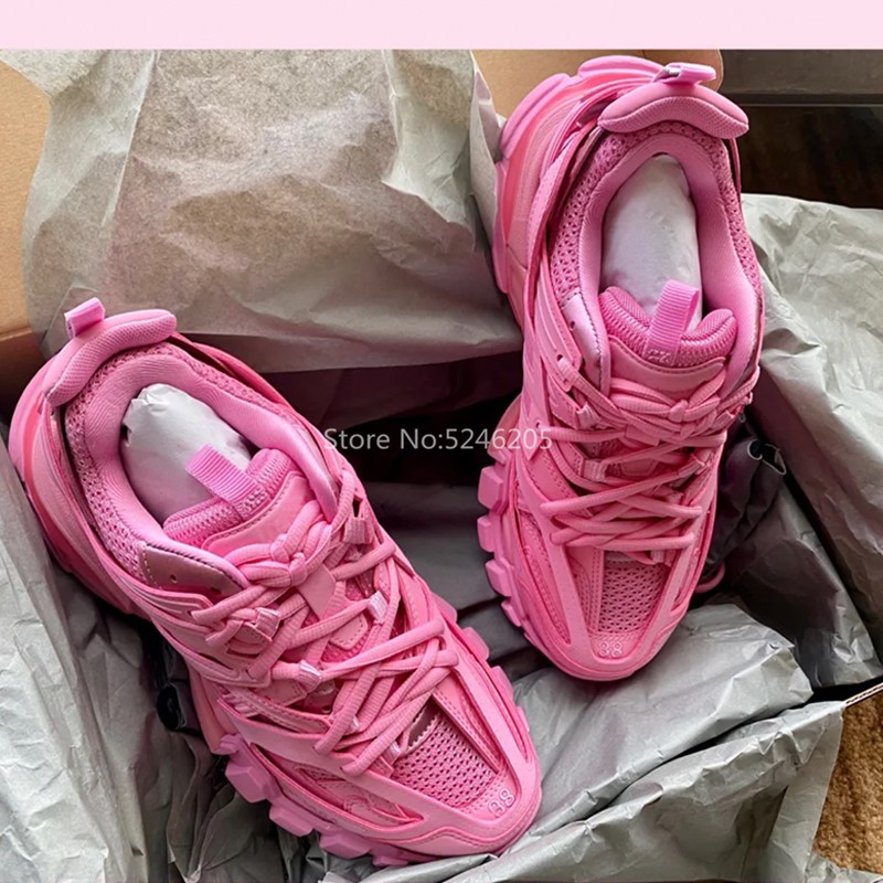 New women's sports shoes blue gray pink lace-up extension leather sneakers for women