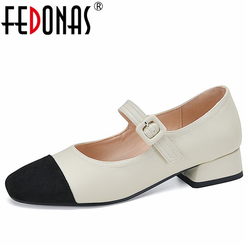 FEDONAS Spring Summer Women Pumps Concise Fashion Sweet Low Heel Buckle Mary Janes Shoes Woman 2022 Casual Office Ladies Dress