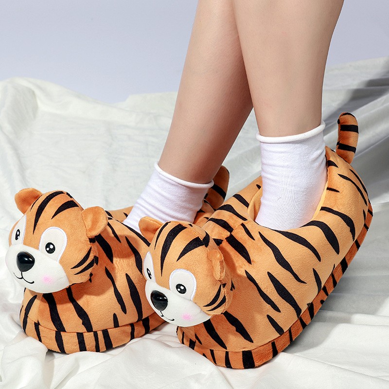 Womens Winter Cute Tiger Cotton Slippers Men Warm Soft Plush Indoor Slippers Couples Non-slip Indoor Floor Shoes Chaussure Femme