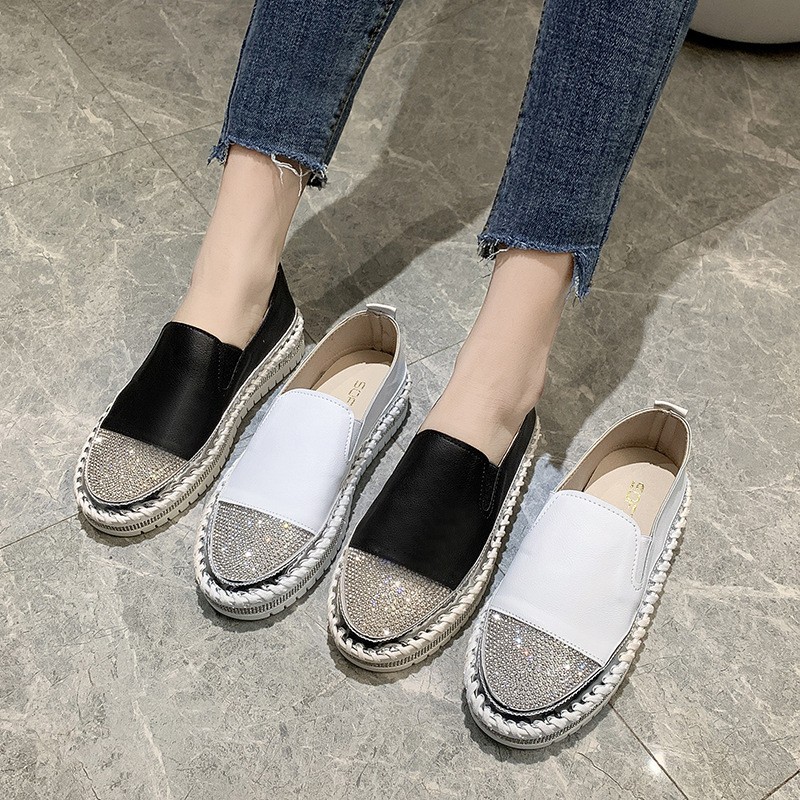 Large casual single shoes 2021 autumn new Lefu shoes thick sole flat bottom diamond fashion women's shoes women's shoes