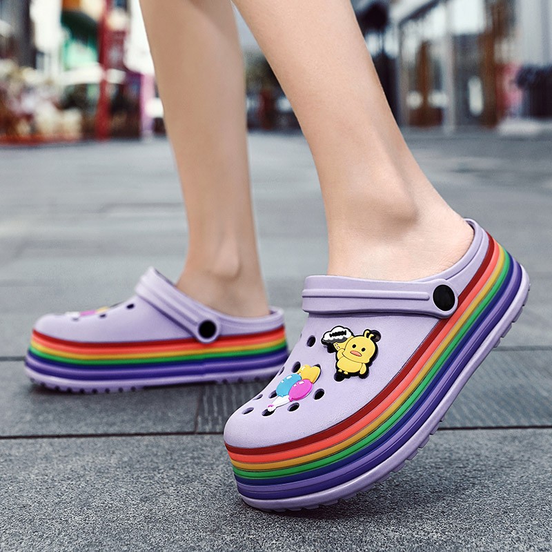 summer women platform clogs rainbow garden sandals cartoon fruit slippers slip on for girl beach shoes outdoor fashion slides