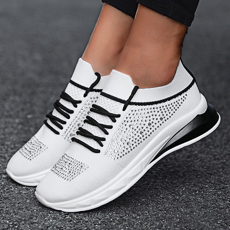 Flat Women's Shoes Plus Size 35-43 Fashion Lace-up Mesh Breathable Hot Drill Socks Casual Women Sneakers Running Women's Shoes