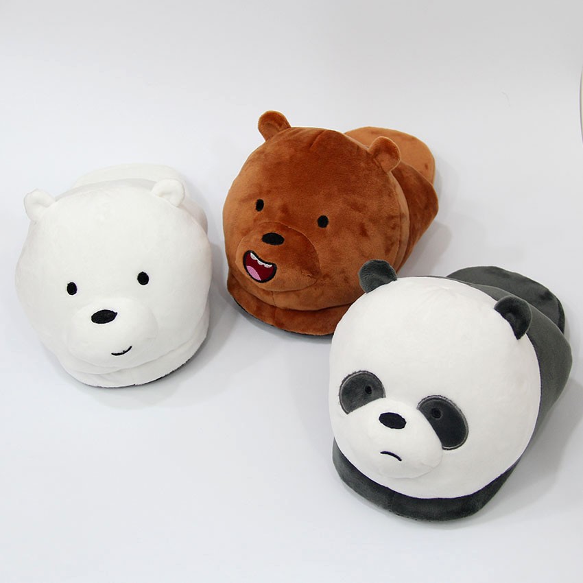 Cartoon Polar Bear Panda Slippers Winter Warm Animal Soft Plush Dolls Indoor Bedroom Shoes Men Women Home Use