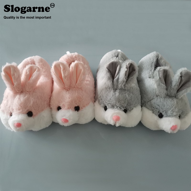 Winter Slippers For Couples Unisex Women Men Home Slippers Cute Animal Rabbit Indoor Shoes Lover Non-slip Warm Cotton Soft Plush