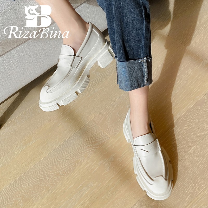 Risabina Genuine Leather Women Shoes 2022 Spring New High Heel Shoes Fashion Casual Women Shoes Woman Shoes Size 35-40