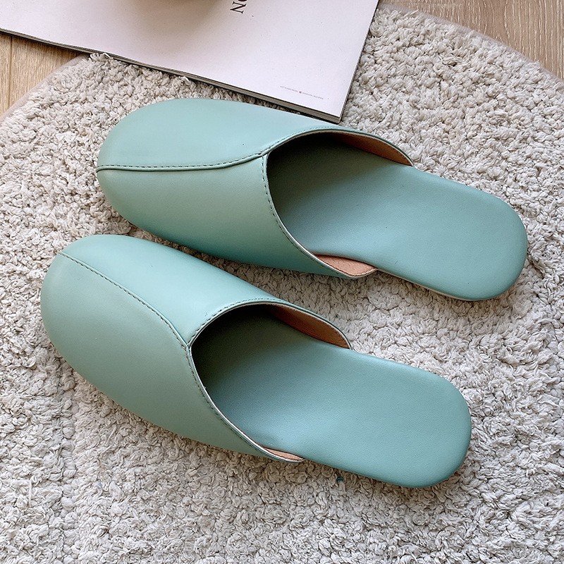 Women Leather Slippers Couples Spring Autumn Indoor Non-slip Couples Home Fashion Casual Non-slip Single Shoes Chaussure Femme