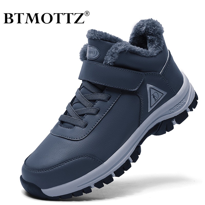 Plush Leather Men Boots Winter Warm Snow Boots Waterproof Sneakers Work Casual Shoes Men High Quality Rubber Ankle Boots For Couples