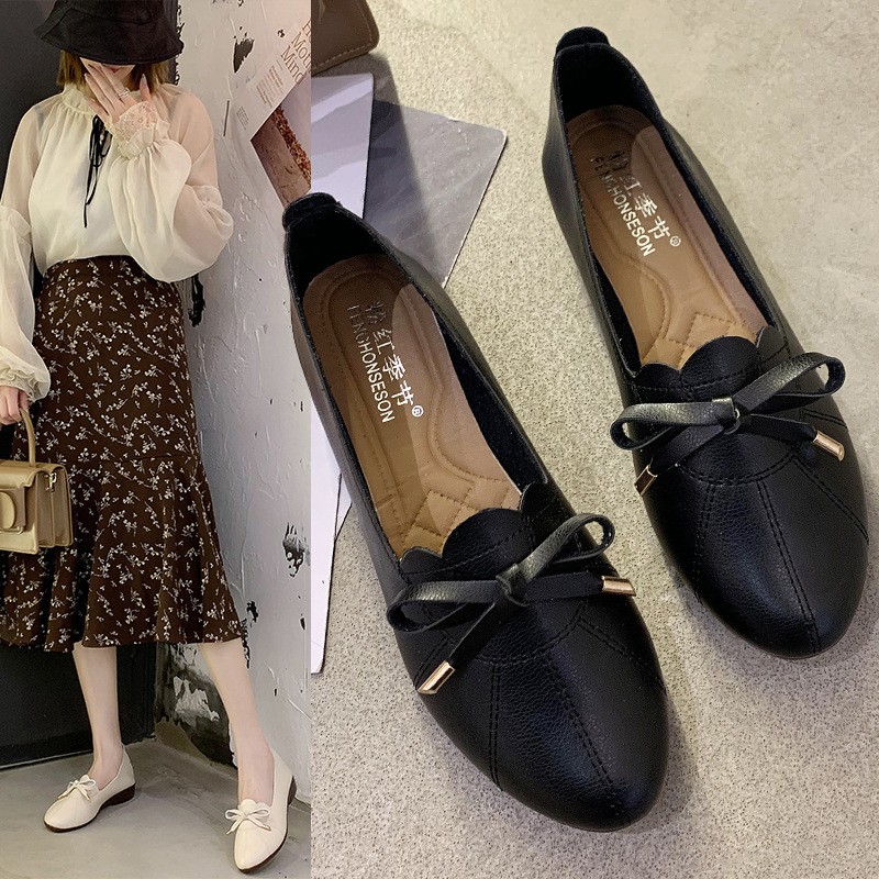 Spring Cute Bow White Elegant Gentle Low-heeled Casual Fashion Soft Women's Shoes Pregnant Women Go Out Comfortable Flat Shoes