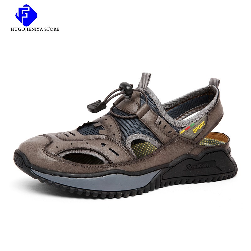 2022 summer men's leather sandals mesh men casual shoes fashion outdoor men leather sandals men beach shoes roman shoes large size